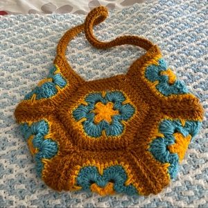 Crocheted granny square hand bag